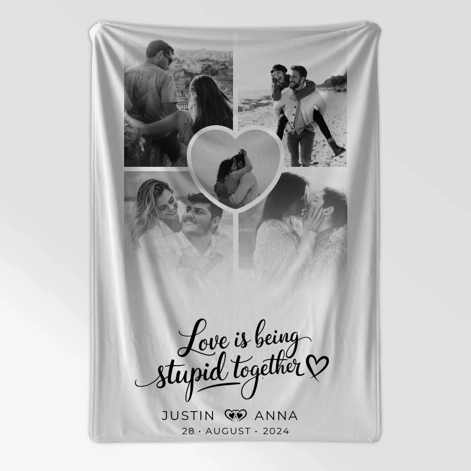Personalisierte Decke Paare Fotocollage 5 Fotos Love Is Being Stupid Together 7