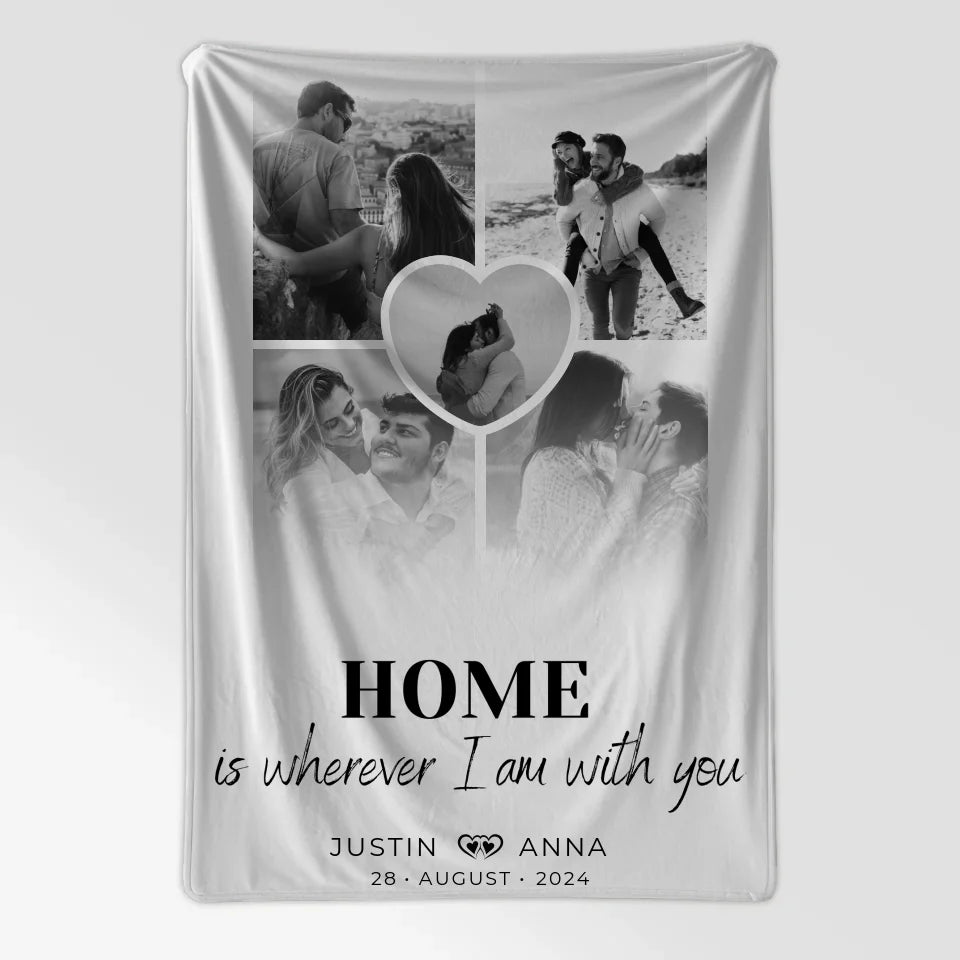 Personalisierte Decke Paare Fotocollage 5 Fotos Home Is Wherever 7