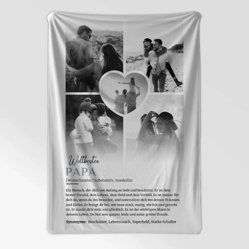 Personalisierte Decke nach Definition Papa mit 5 Fotos Black & White 7