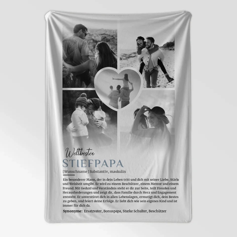Personalisierte Decke mit Name Stiefpapa Definition 5 Fotos Black & White 7