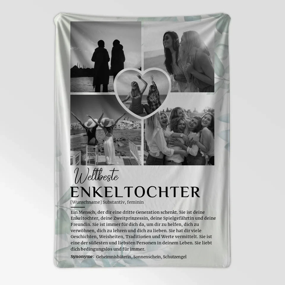 Personalisierte Decke mit Definition Enkeltochter 5 Fotos Schwarz Weiß 7