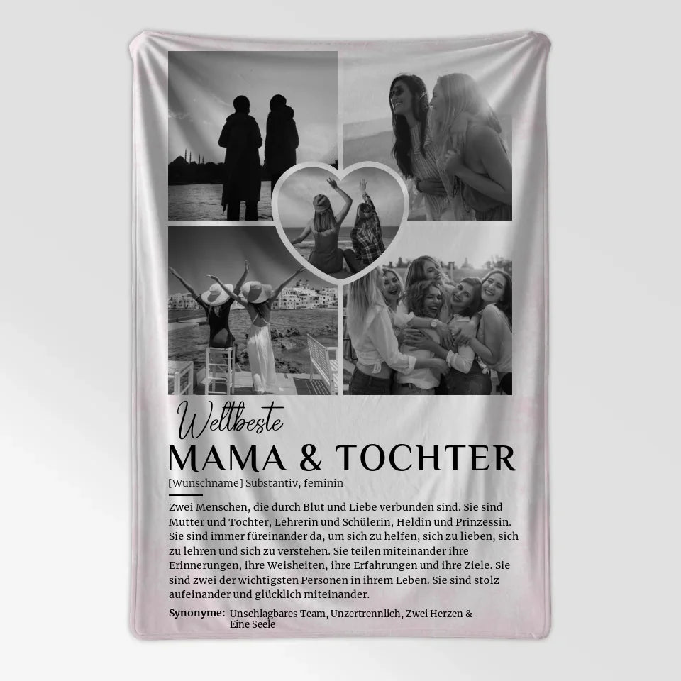 Personalisierte Decke Definition Mama & Tochter 5 Fotos Schwarz Weiß mit Name 7