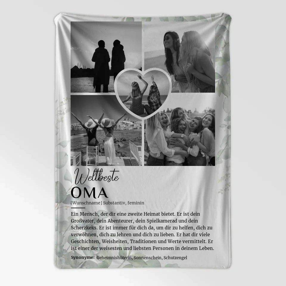 Personalisierte Decke Definition Oma 5 Fotos Schwarz Weiß mit Name Eukalyptus 7