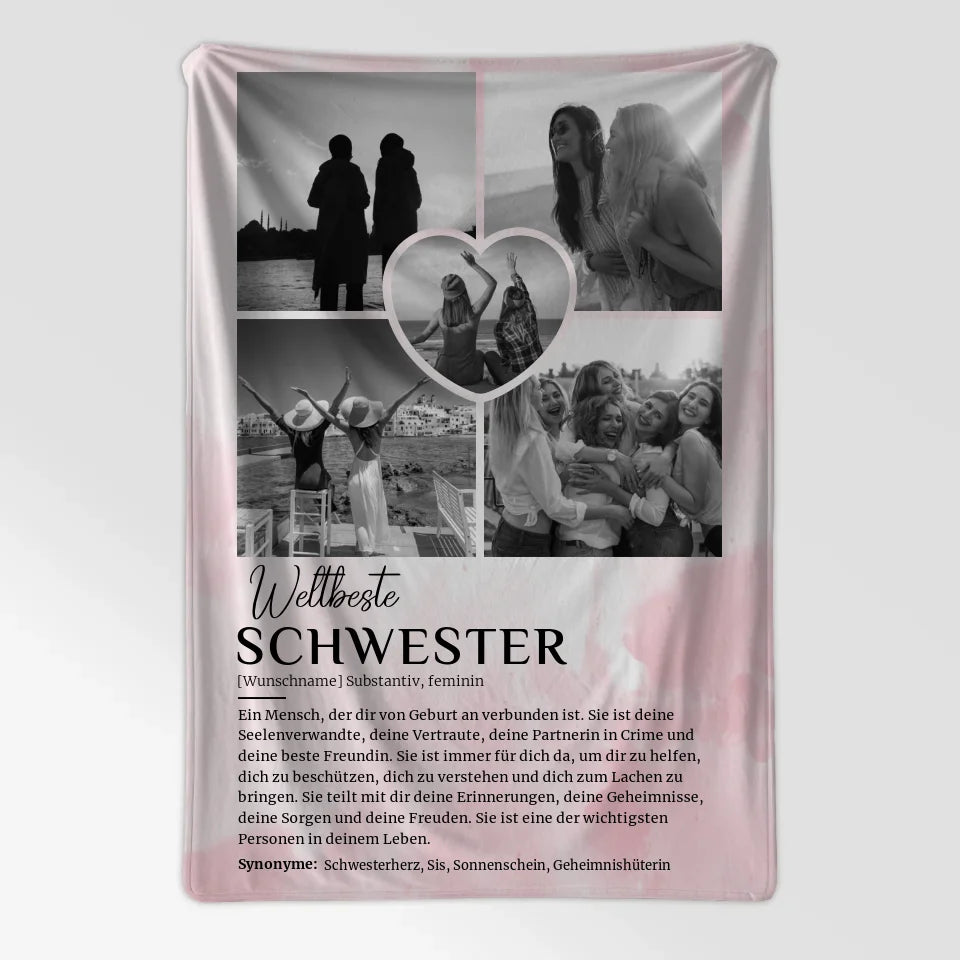 Personalisierte Decke Definition Schwester 5 Fotos Black & White Rosa Aquarell 7