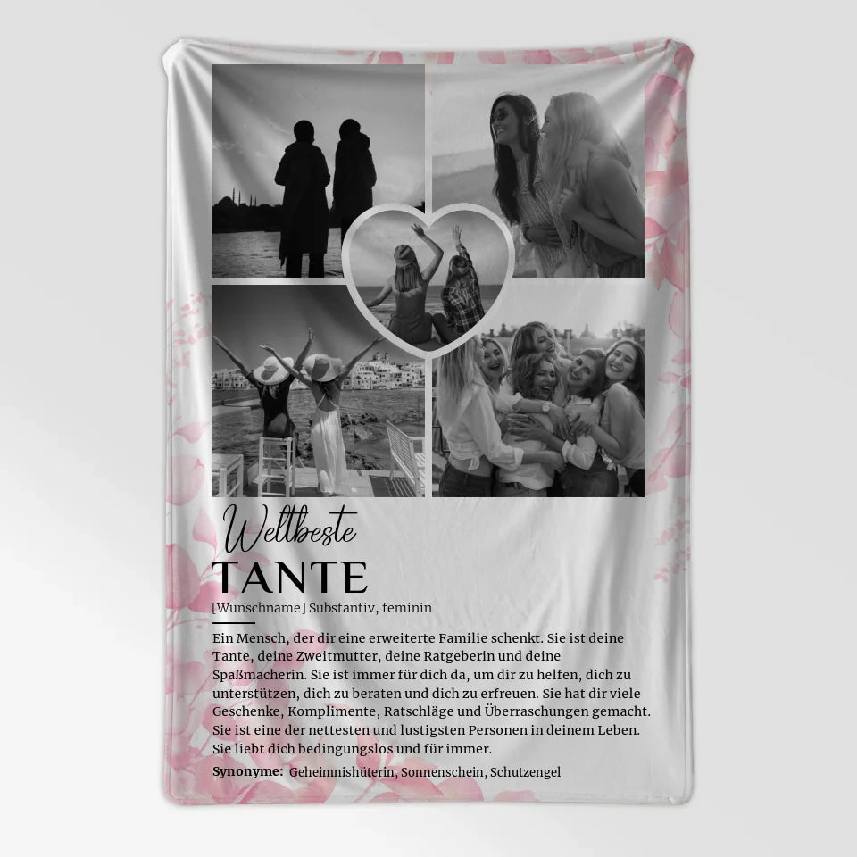 Personalisiert Schwarz Weiß Decke Definition Tante 5 Fotos mit Name Rosa Floral 7