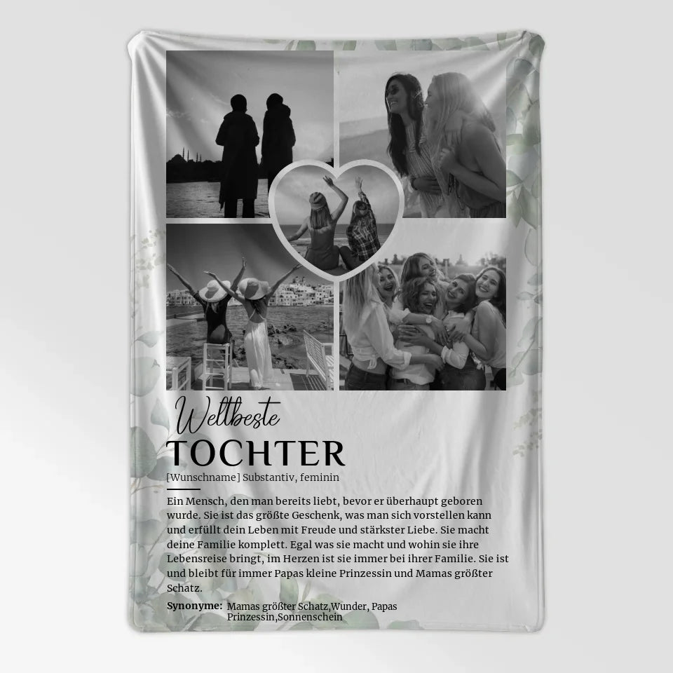 Personalisierte Decke Definition Tochter 5 Fotos Black & White mit Name 7
