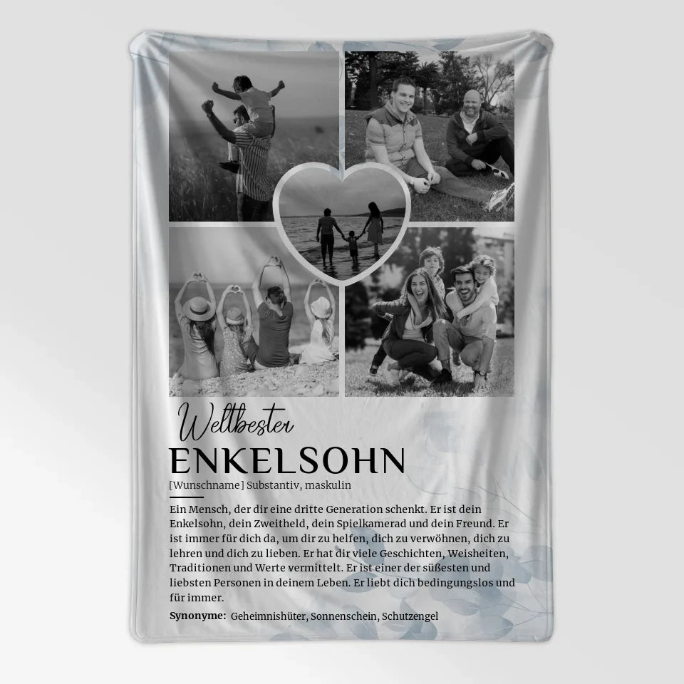 Personalisiert Decke Definition Enkelsohn 5 Fotos Black & White Floral Blau 7