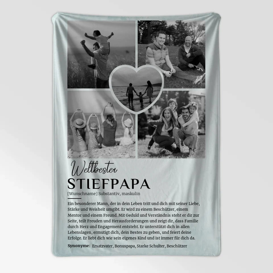 Personalisierte Decke Definition Stiefpapa 5 Fotos Black & White 7