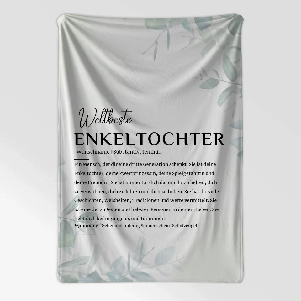 Personalisierte Decke mit Definition Enkeltochter im Eukalyptus Stil 7