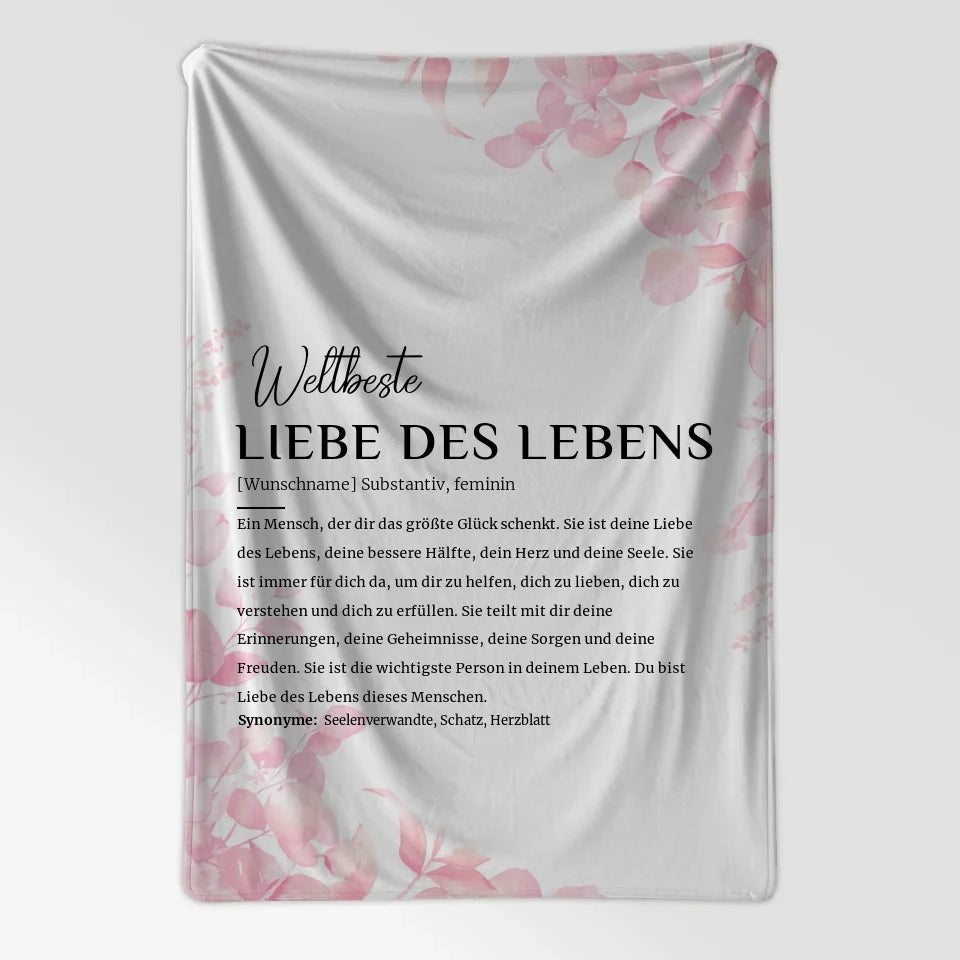 Personalisiert Decke Definition Liebe des Lebens Rosa Floral mit Name 7
