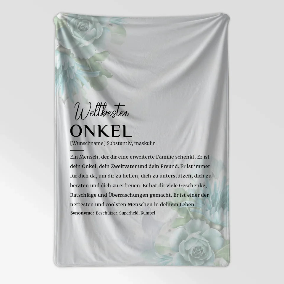 Personalisierte Decke Floral Blau Definition Onkel mit Name 7