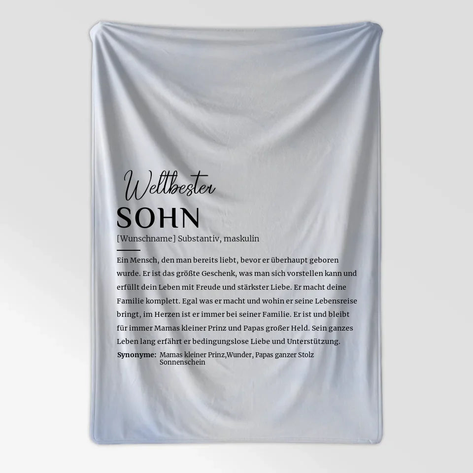 Personalisierte Decke Definition Sohn im Wasserfarben Stil Hellblau mit Name 7