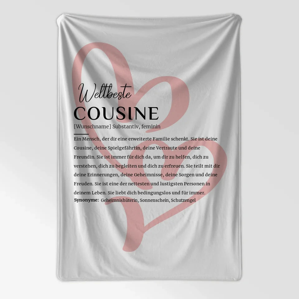 Personalisierte Decke Definition Cousine mit Name Zwei Herzen verschenken 7