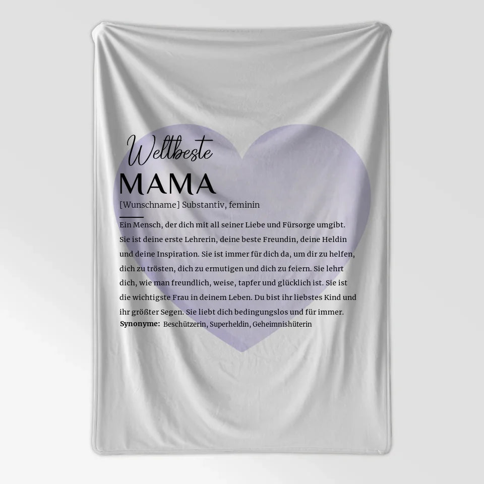 Personalisierte Decke Definition Mama mit Name Wasserfarben Herz Lila 7