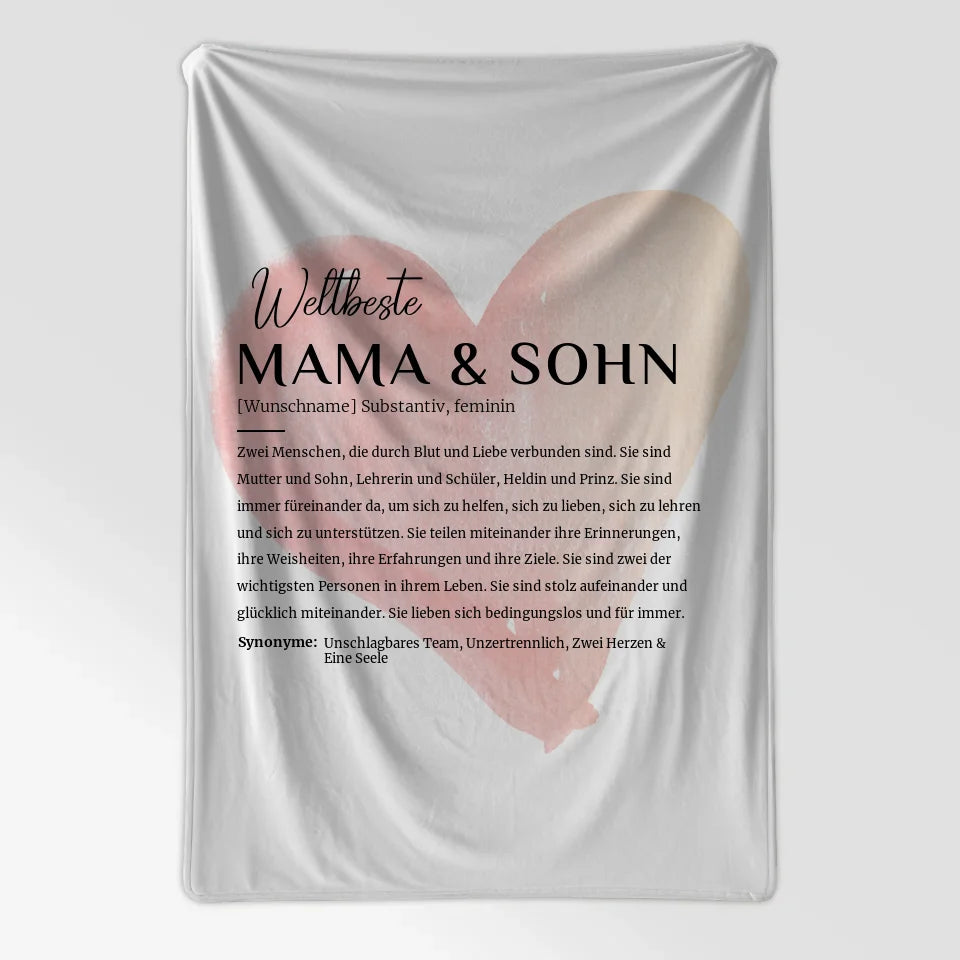 Personalisierte Decke Definition Mama & Sohn mit Name Wasserfarben Rot 7