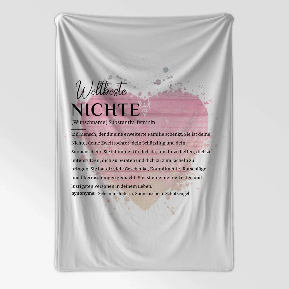 Personalisierte Decke mit Name Definition Nichte Watercolor Herz 7