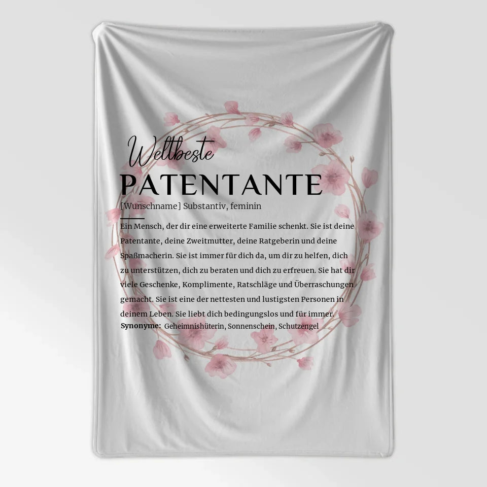 Personalisierte Decke Definition Patentante mit Name Blütenkranz Geschenk 7