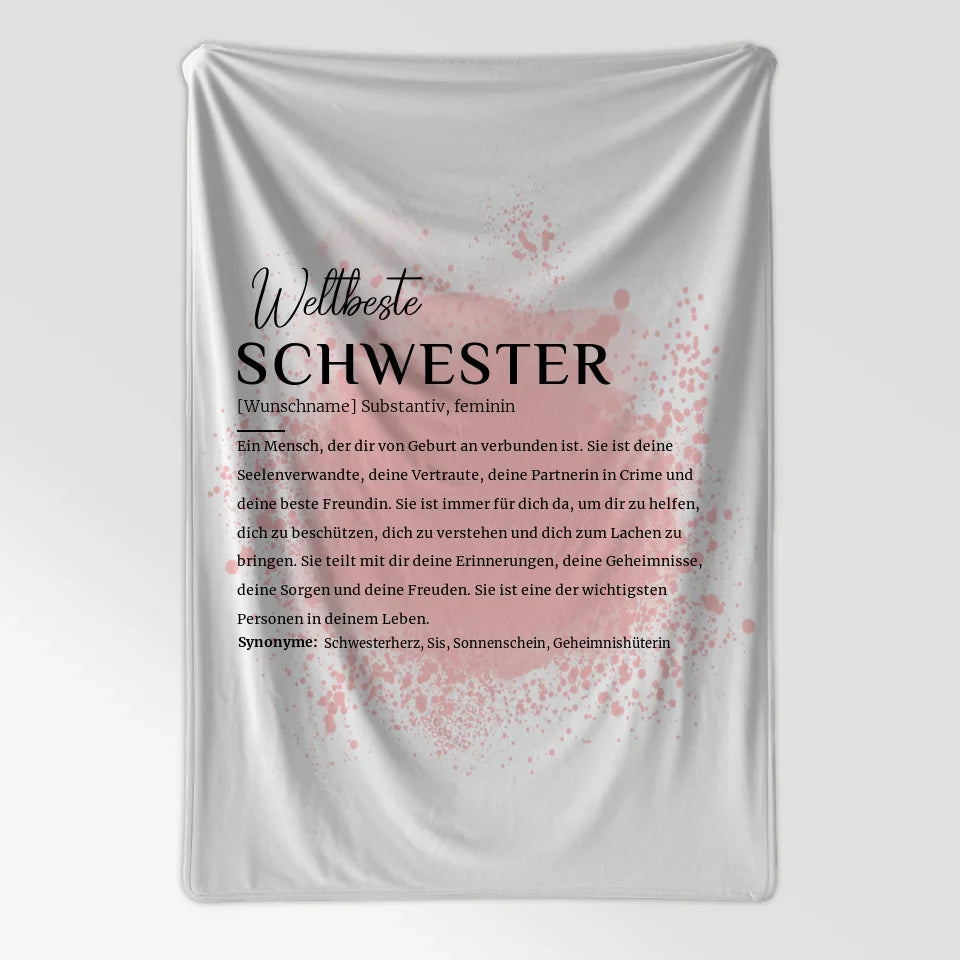 Personalisierte Decke mit Name Definition Schwester Farbspitzer Rosa 7