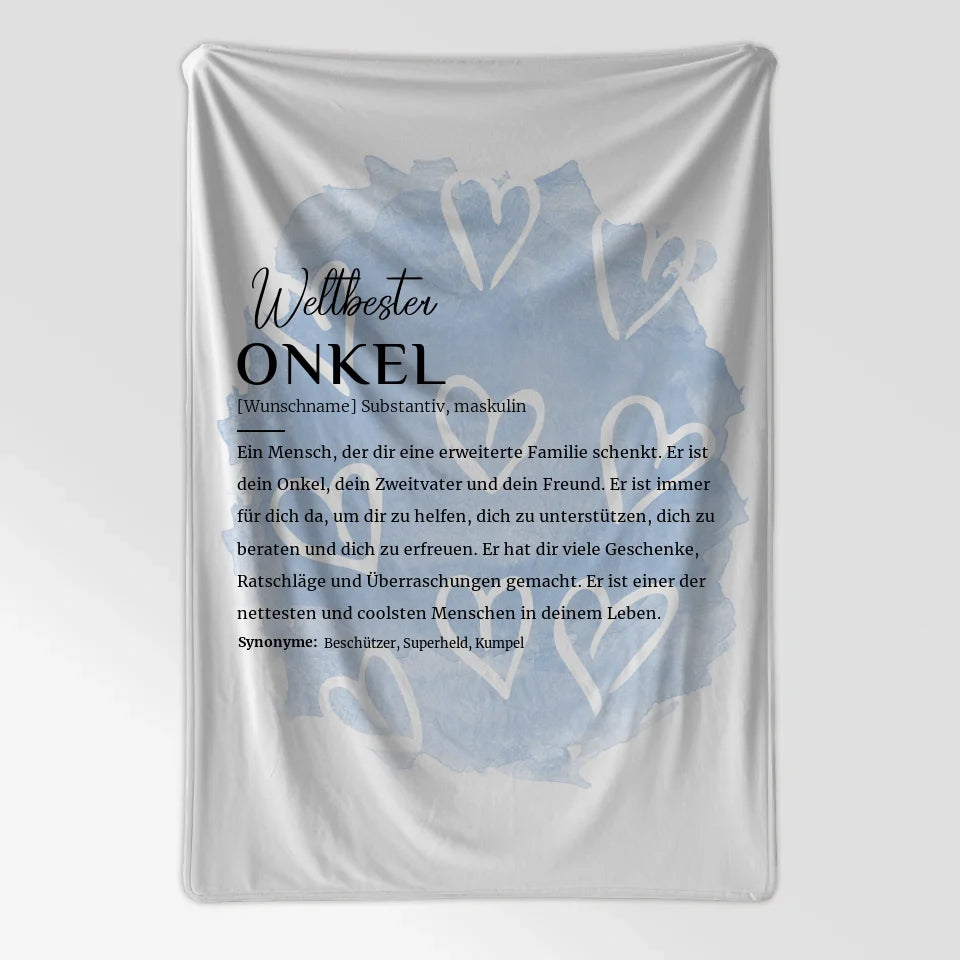 Personalisierte Decke mit Name Definition Onkel Herzchen blau 7