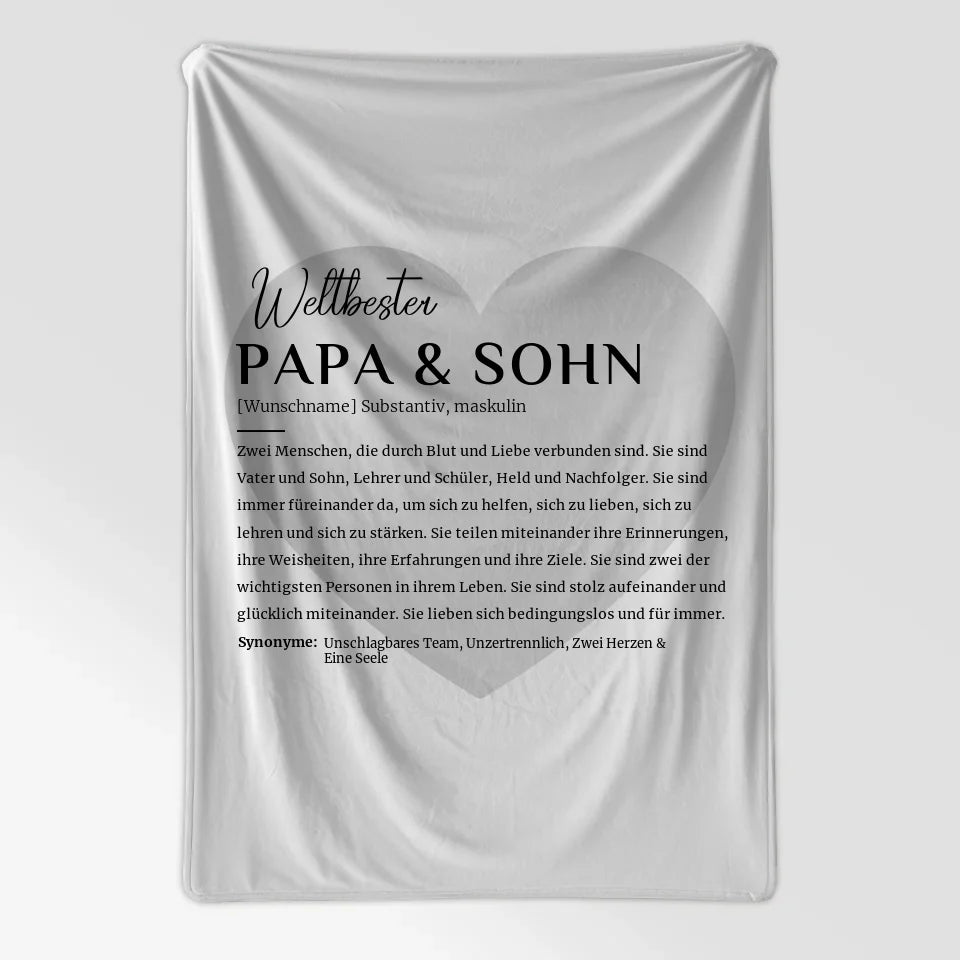 Personalisierte Decke Definition Papa & Sohn mit Name Wasserfarben Herz Grau 7