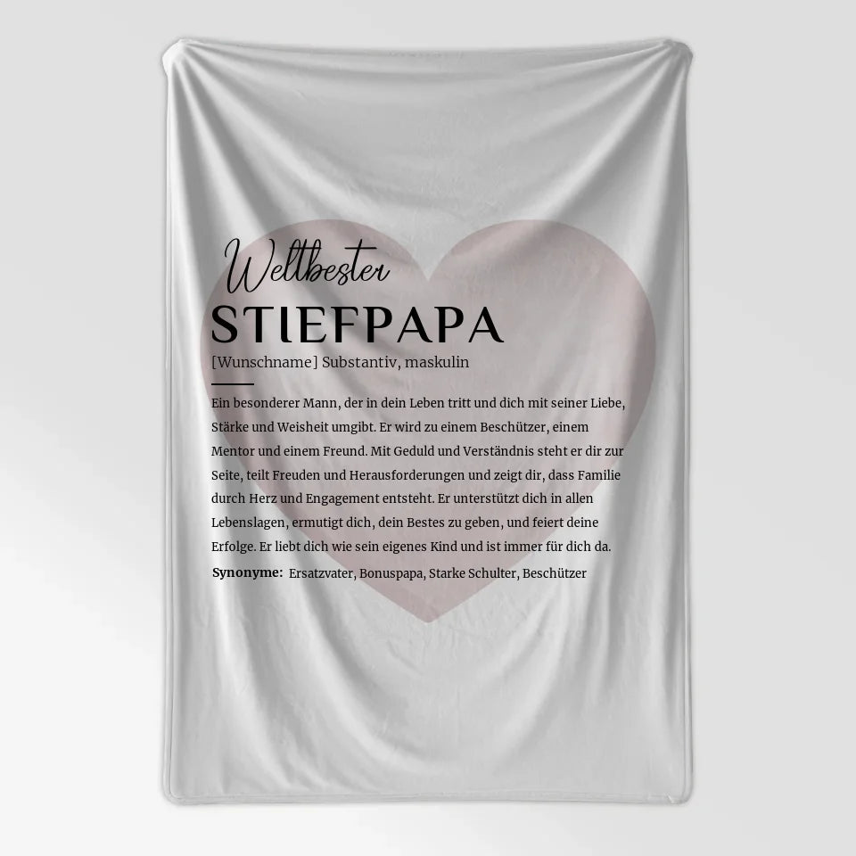 Personalisierte Decke mit Name Definition Stiefpapa Wasserfarben Herz 7
