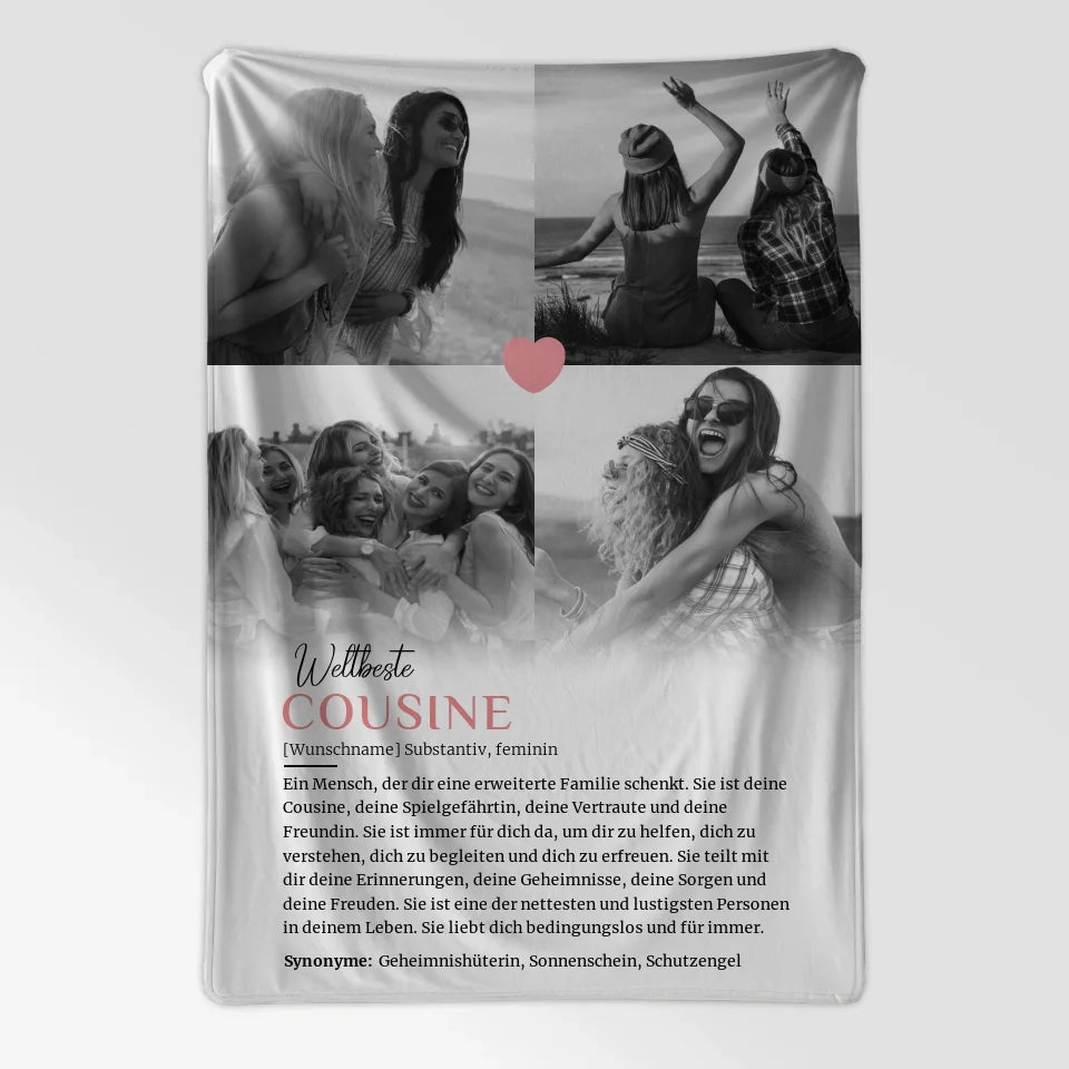 Personalisierte Decke Definition Cousine mit 4 Fotos und Name 7