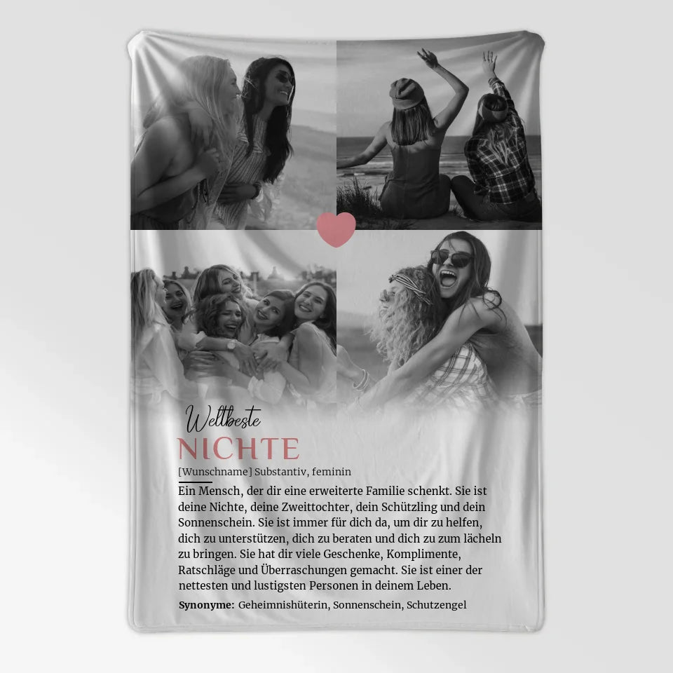 Personalisierte Decke Definition Nichte mit 4 Fotos und Name 7