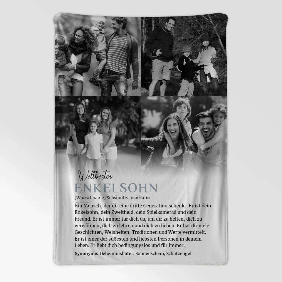 Personalisierte Decke mit Name Definition Enkelsohn 4 Fotos Geschenk 7