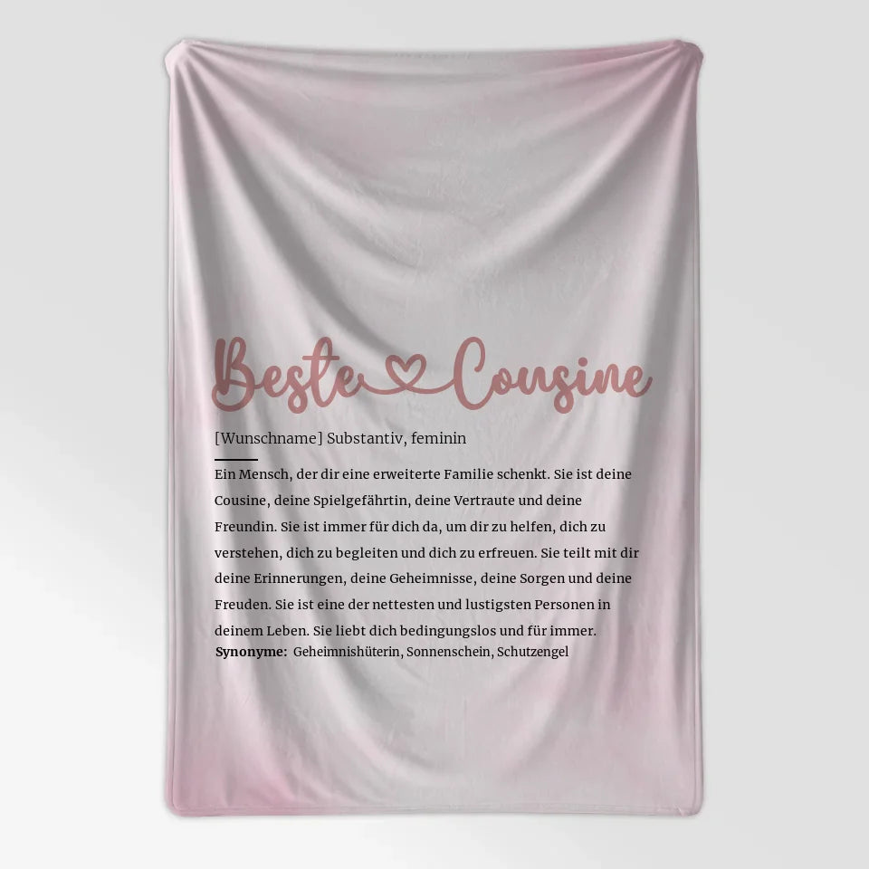 Personalisierte Decke Beste Cousine Herz mit Name Definition 7