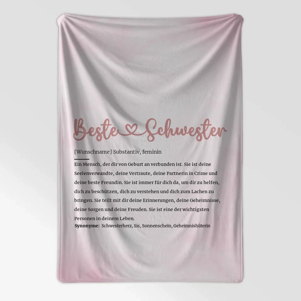 Personalisierte Decke mit Name Beste Schwester Herz Definition 7