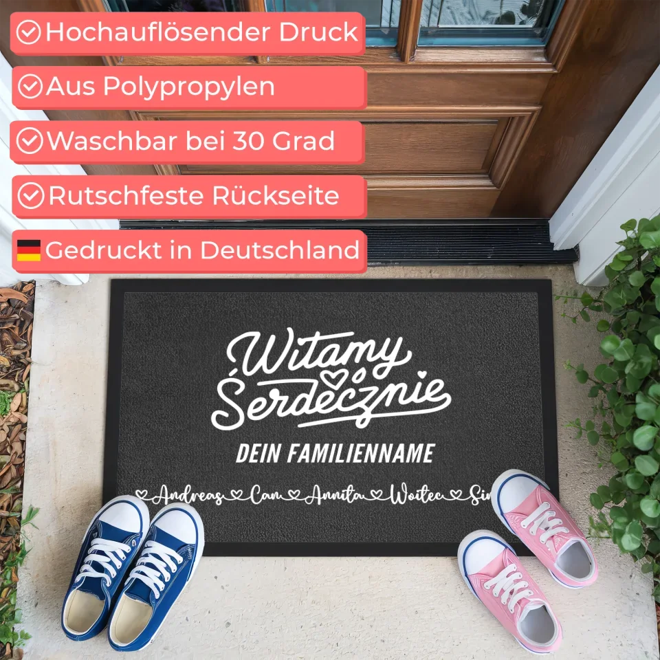 Personalisierte Fußmatte Familie mit Namen Willkommen Witamy Serdecznie 3