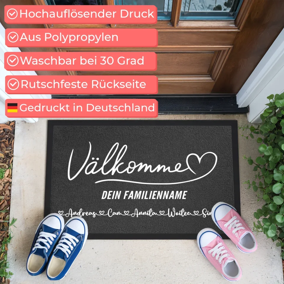 Individuelle Fußmatte für Familien Namen Willkommen Välkommen 3