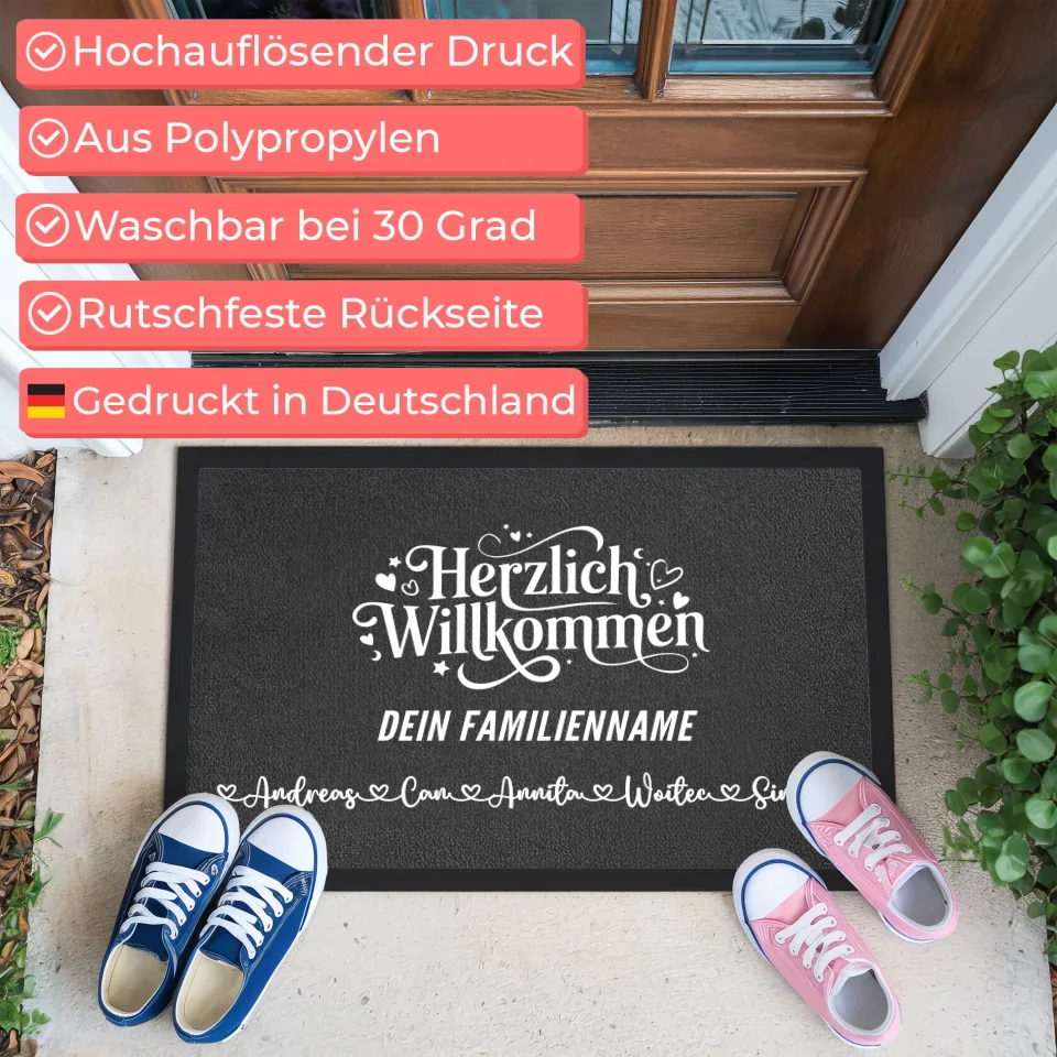 Individuelle Fußmatte für Familien mit Namen Herzlich Willkommen 3