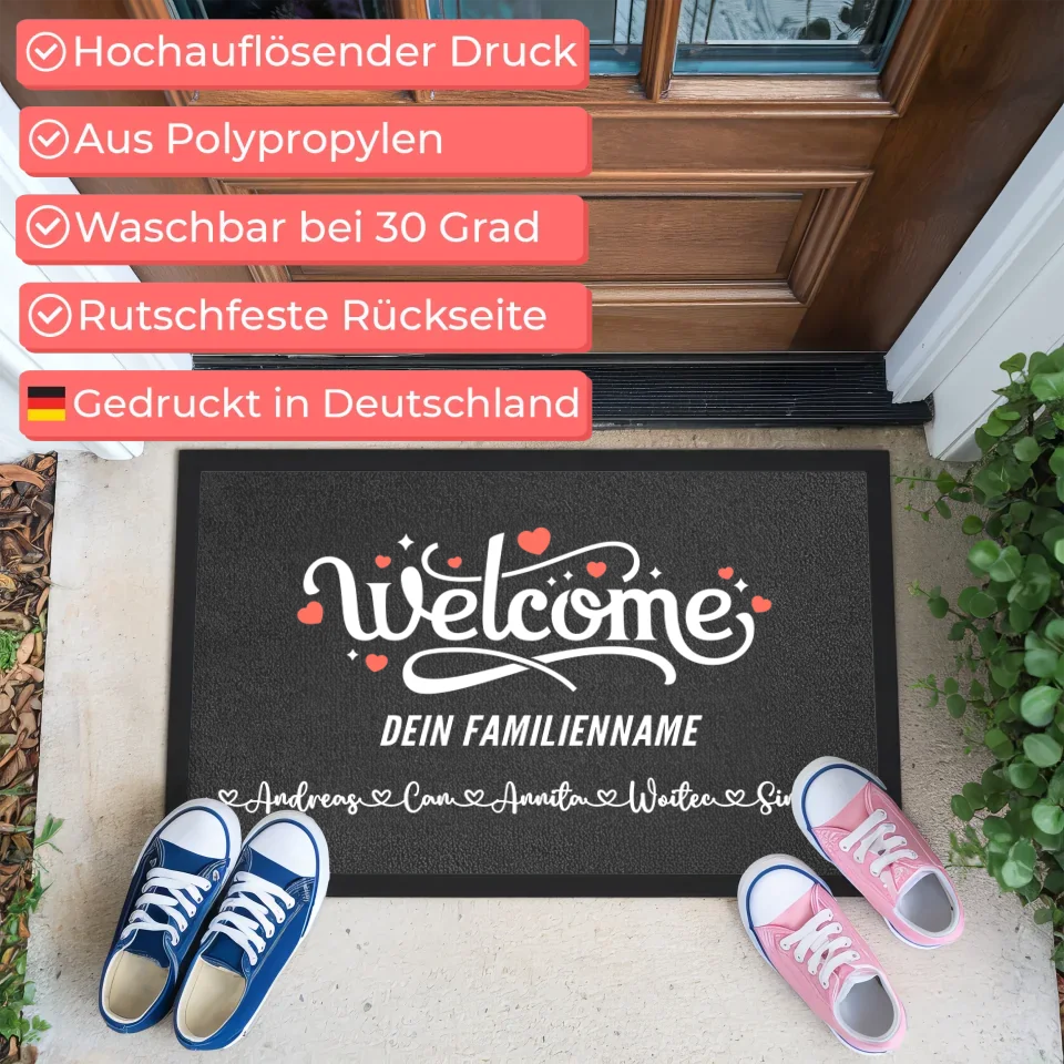 Personalisierte Fußmatte Willkommen mit Familien Nachname gestalten Türmatte 3