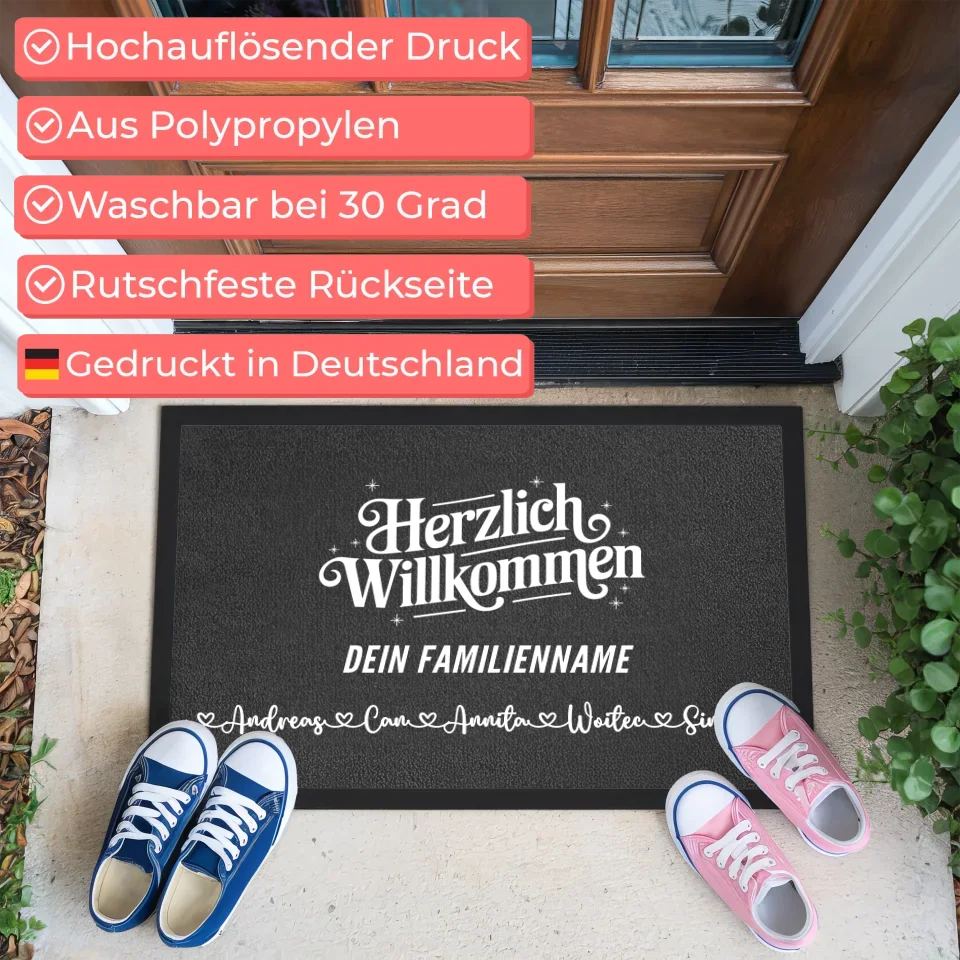 Personalisierte Fußmatte für Familien mit Namen Welcome Willkommen 3