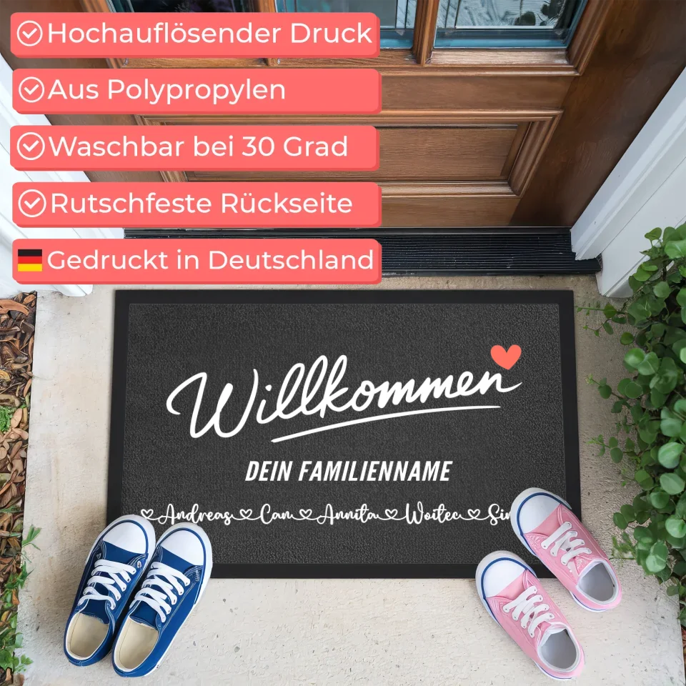 Individuelle Fußmatte Willkommen Familie mit Namen personalisiert 3