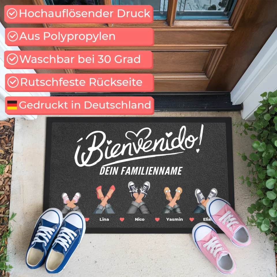 Personalisierte Fußmatte Schuhe und Pfoten Willkommen auf Spanisch 3