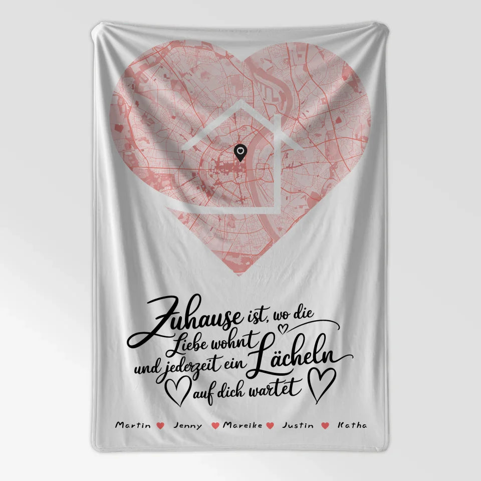 Personalisiert Familien Decke Stadtkarte Zuhause Ist Herz Form mit Namen 7