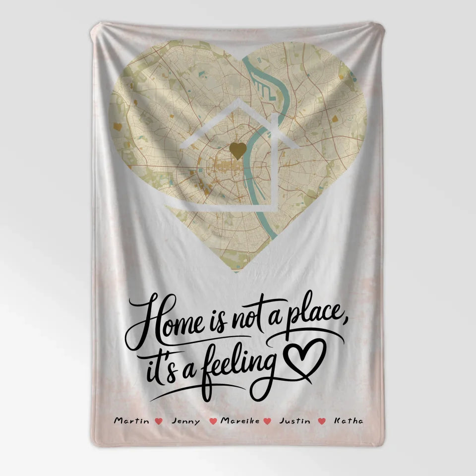 Personalisiertes Decke Familie Stadtkarte Is A Feeling Herz Form 7