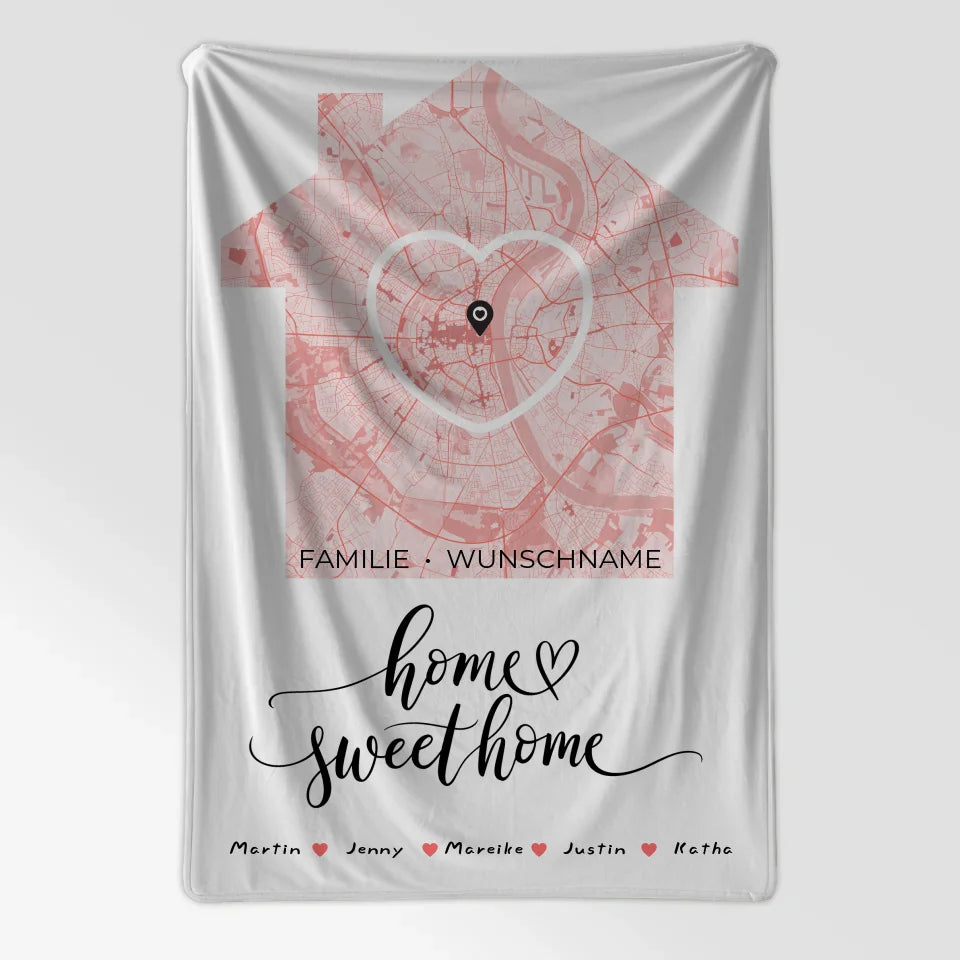 Personalisierte Familien Decke Stadtkarte Home Sweet Home mit Nachname 7