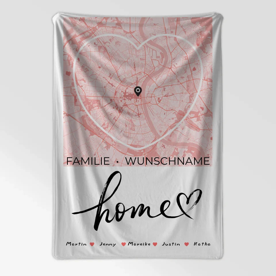 Personalisiertes Familiengeschenk Decke Stadtkarte Home mit Nachname Herzform 7