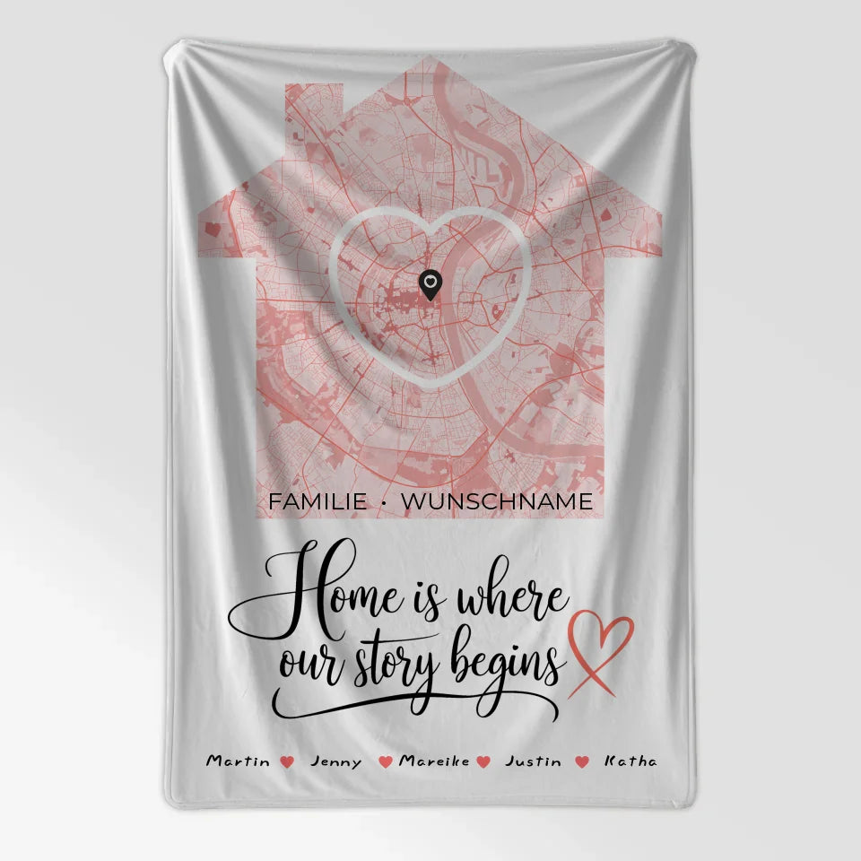Personalisierte FamilienDecke Stadtkarte Where Our Story Begins Herz Haus Nachname 7