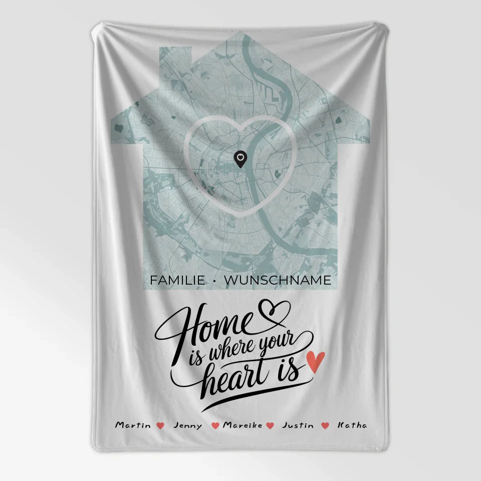 Personalisiert Decke Spruch Familie Stadtkarte Home Is Where Your Heart Is 7