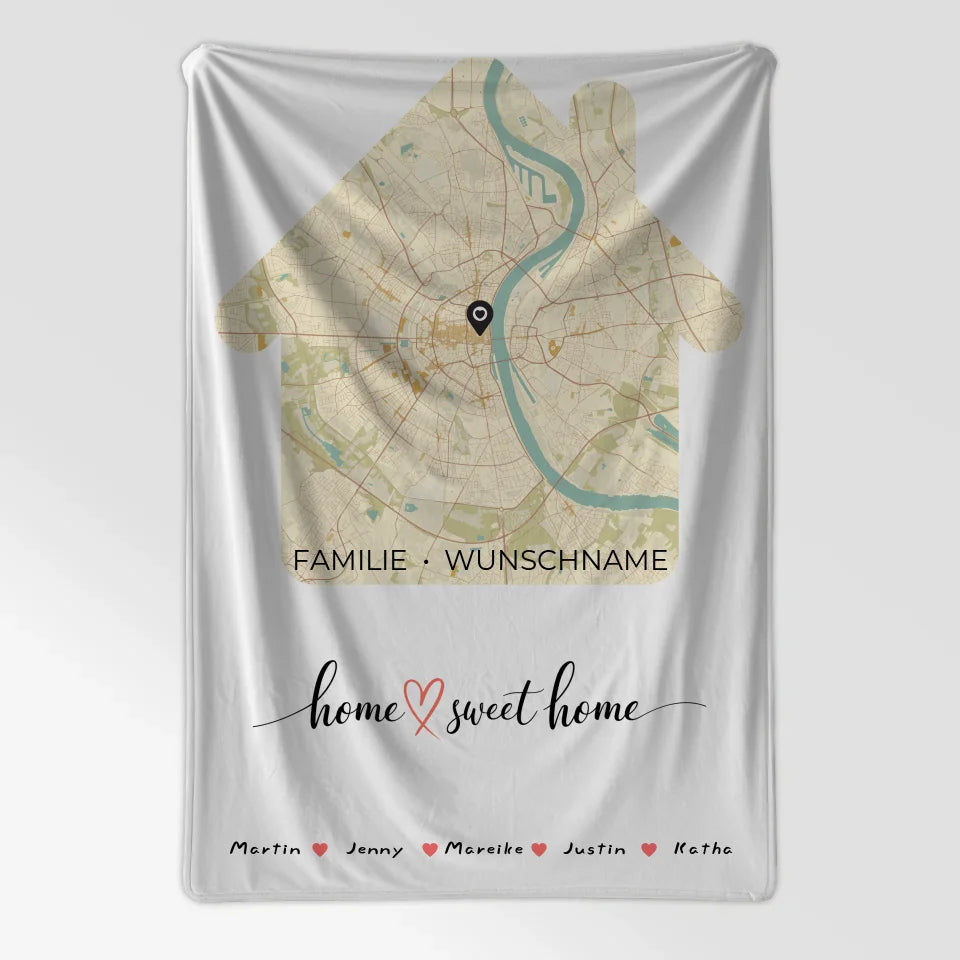Personalisierte FamilienDecke Stadtkarte Home Sweet Home Hausform 7