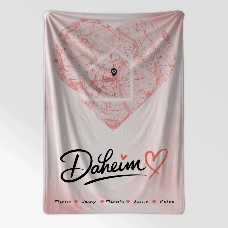Personalisierte Decke Familie Stadtkarte Daheim Herz Form 7