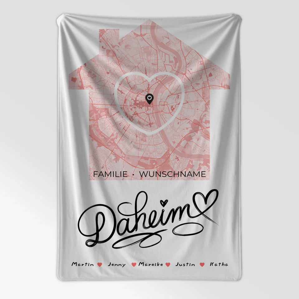 Personalisierte Decke Spruch Familie Stadtkarte Daheim Herz Haus 7