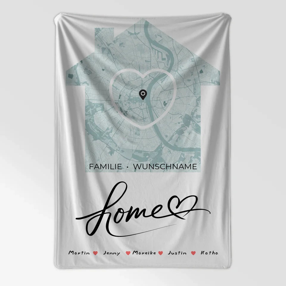 Personalisierten Decke Familie Stadtkarte Home Herz Haus Nachname 7