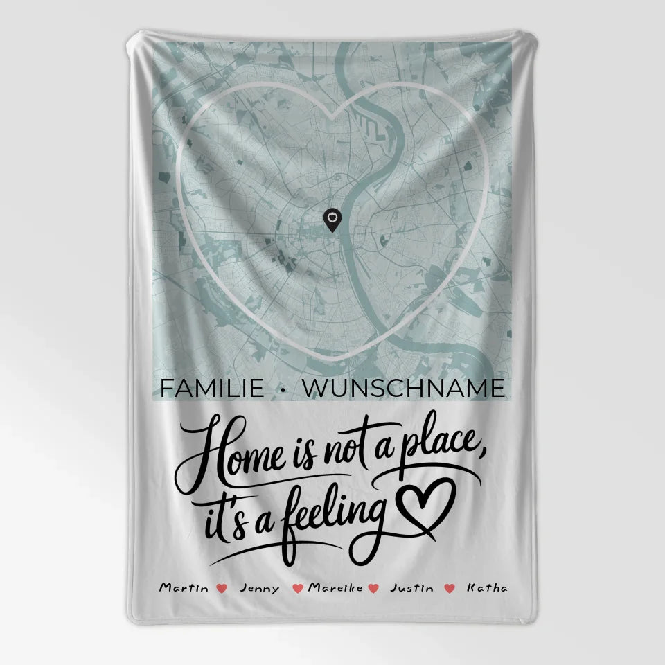 Personalisierte Decke mit Spruch Familie Stadtkarte Is A Feeling 7