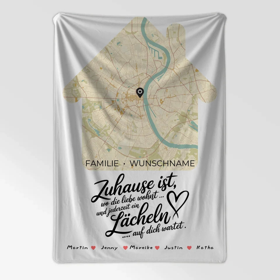 Personalisierte Decke mit Spruch Familie Stadtkarte Wo die Liebe Wohnt 7
