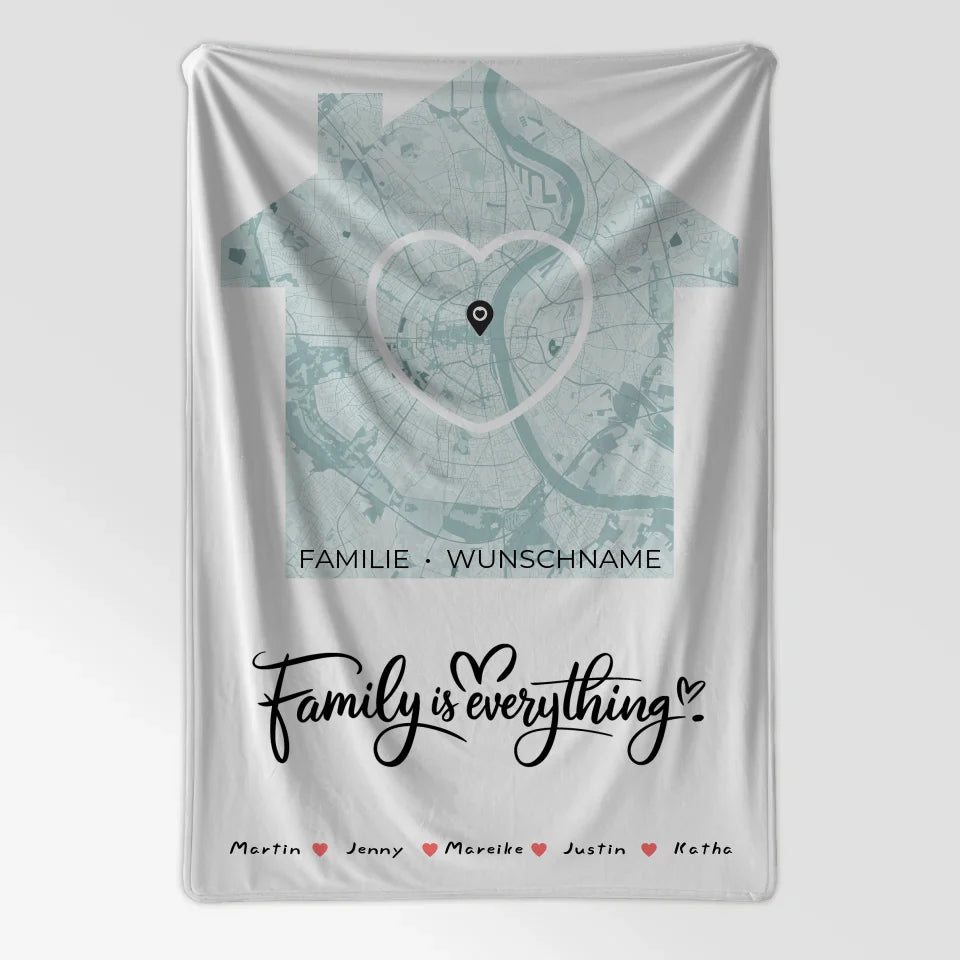 Personalisierte Familien Decke Stadtkarte Family Is Everything Herz Haus 7